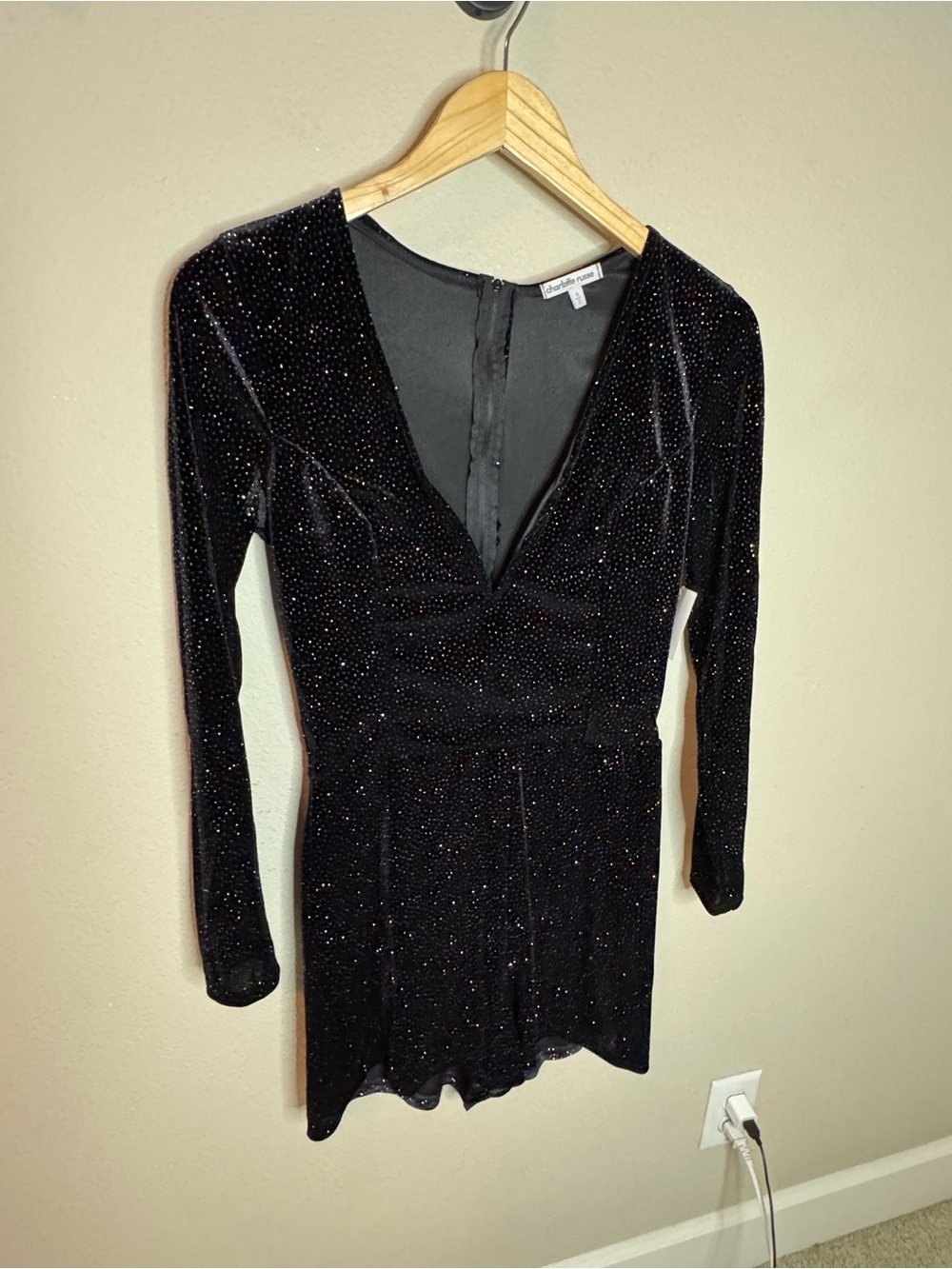 Charlotte Russe NWT Black Velvet Rhinestone Romper Size Small Party NYE